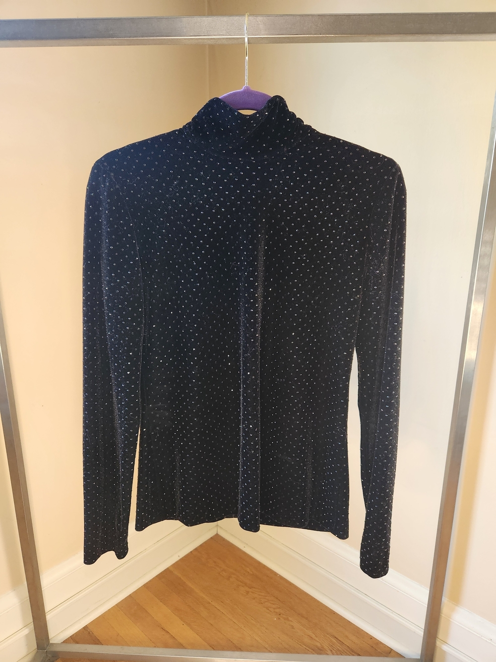 Akris Punto Black Velvet Turtleneck with Sparkling Dots